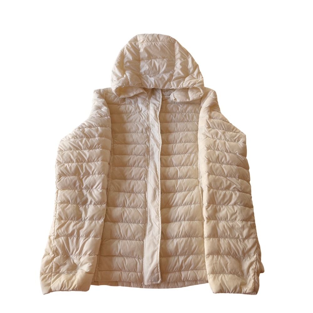 32 Degrees Heat Puffer Jacket‎ Medium Cream Hooded Lightweight Full Zip Quilted